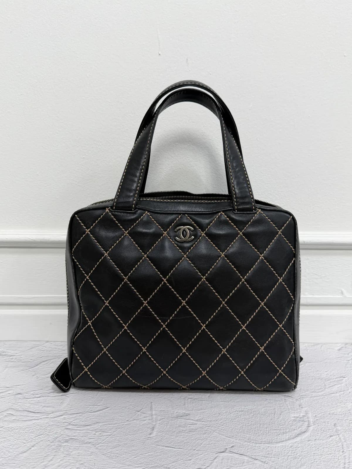 Chanel Wild Stitch bag — black restored, the beige stitching kept — After