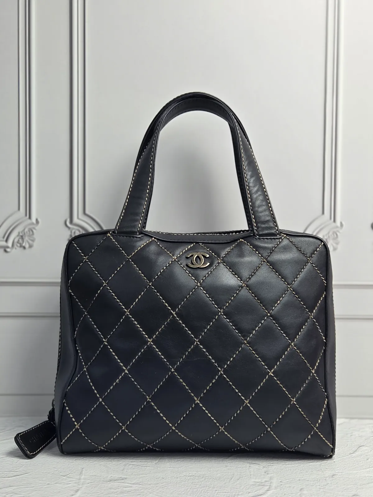 Chanel Wild Stitch bag — black restored, the beige stitching kept — Before