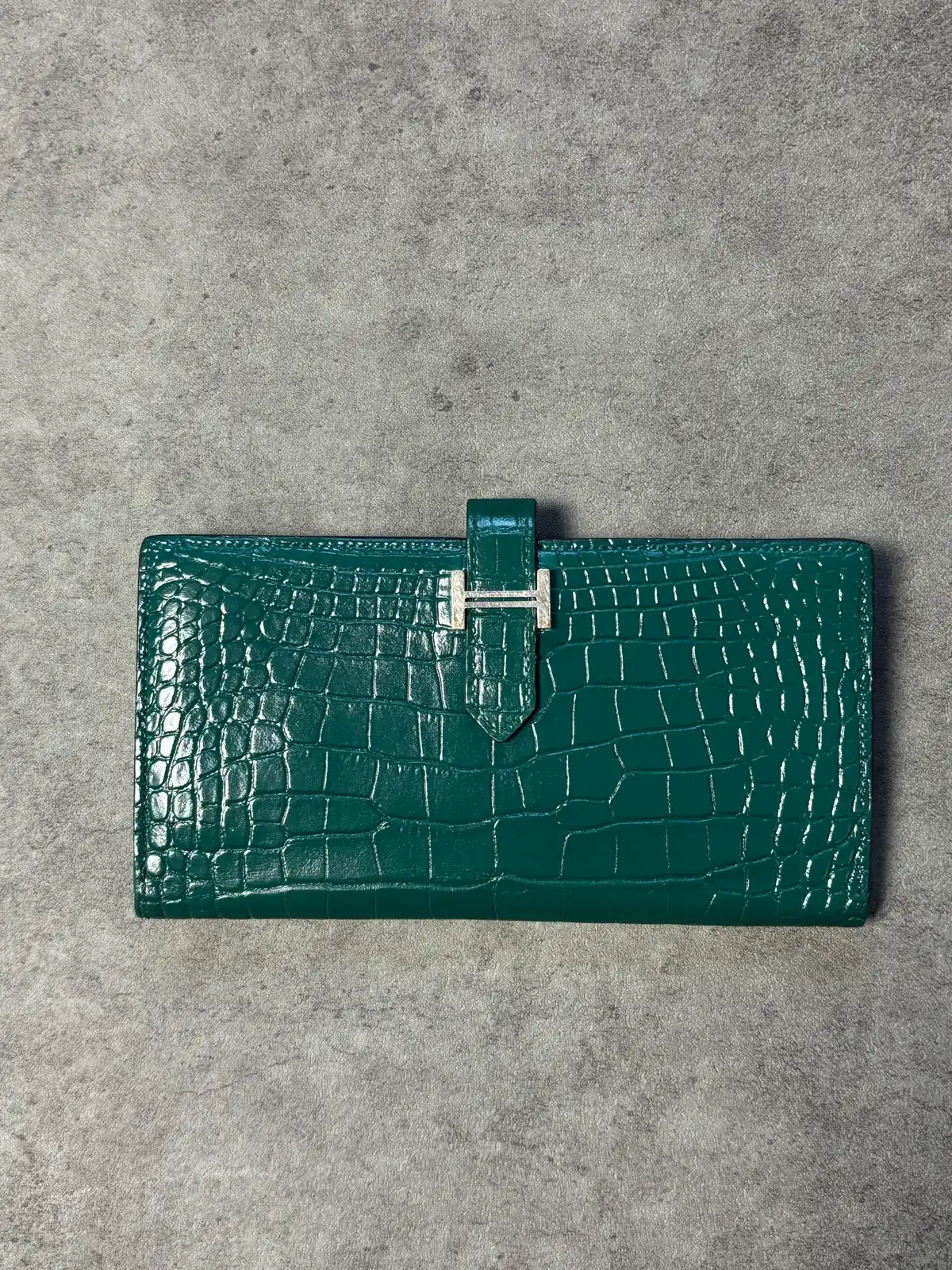 에르메스 베안지갑 그린 악어 타사 재염색 after 29